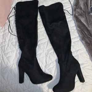 Black Lace-Up Thigh High Boots NEVER WORN